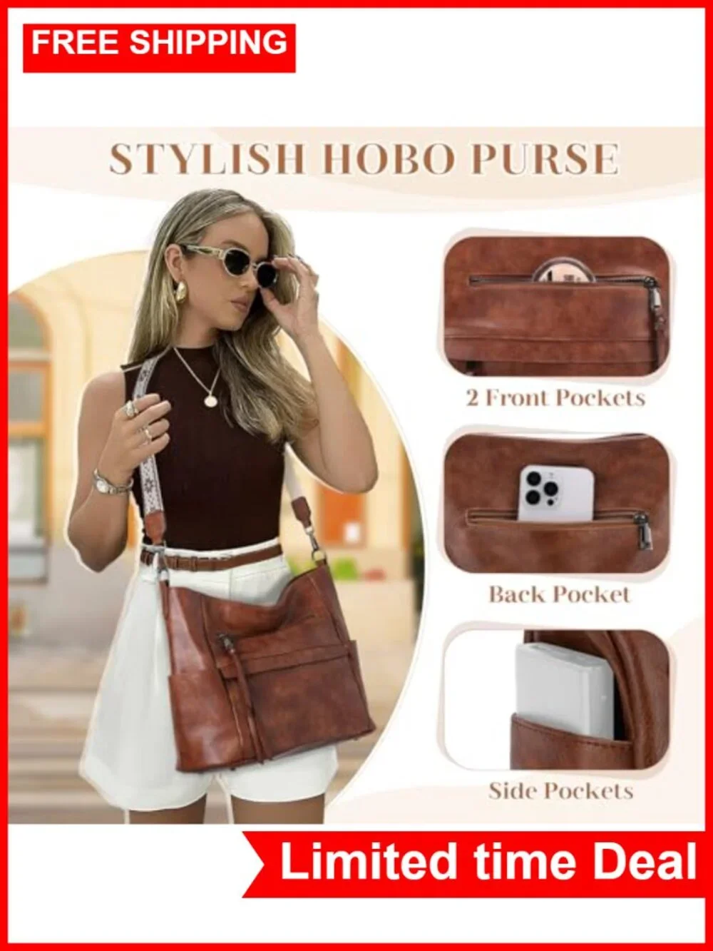 Large Hobo Purse for Women with RFID Wallet Set, Vegan Leather Shoulder